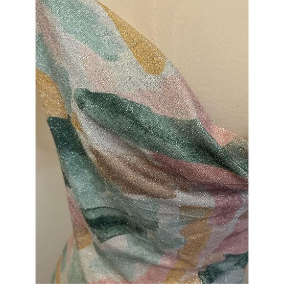 Bebe Vintage Y2K Glitter Drape Neck Slip Dress Pjnk Blue L - Picture 5 of 7